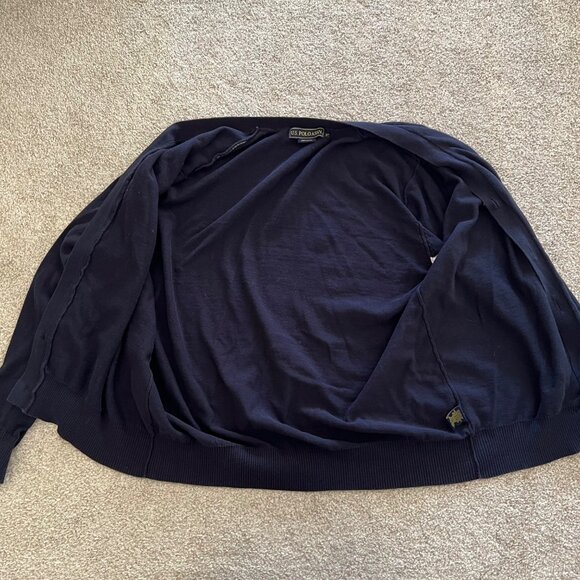 U.S Polo Assn. Embroidered Striped Navy Blue Oversized Cardigan Sweater XL - Picture 4 of 10